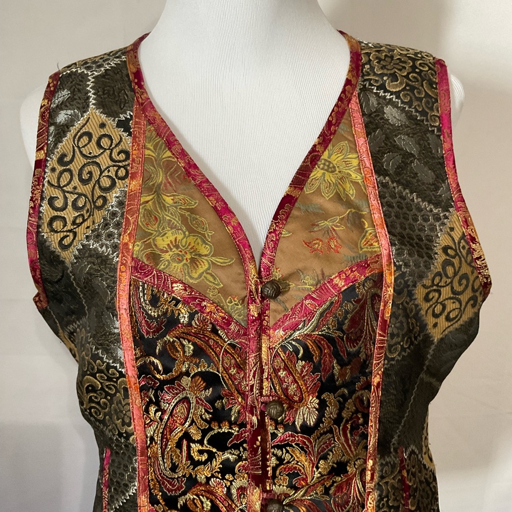 Vintage Ruby Rd Patchwork Tapestry Vest With Pock… - image 2